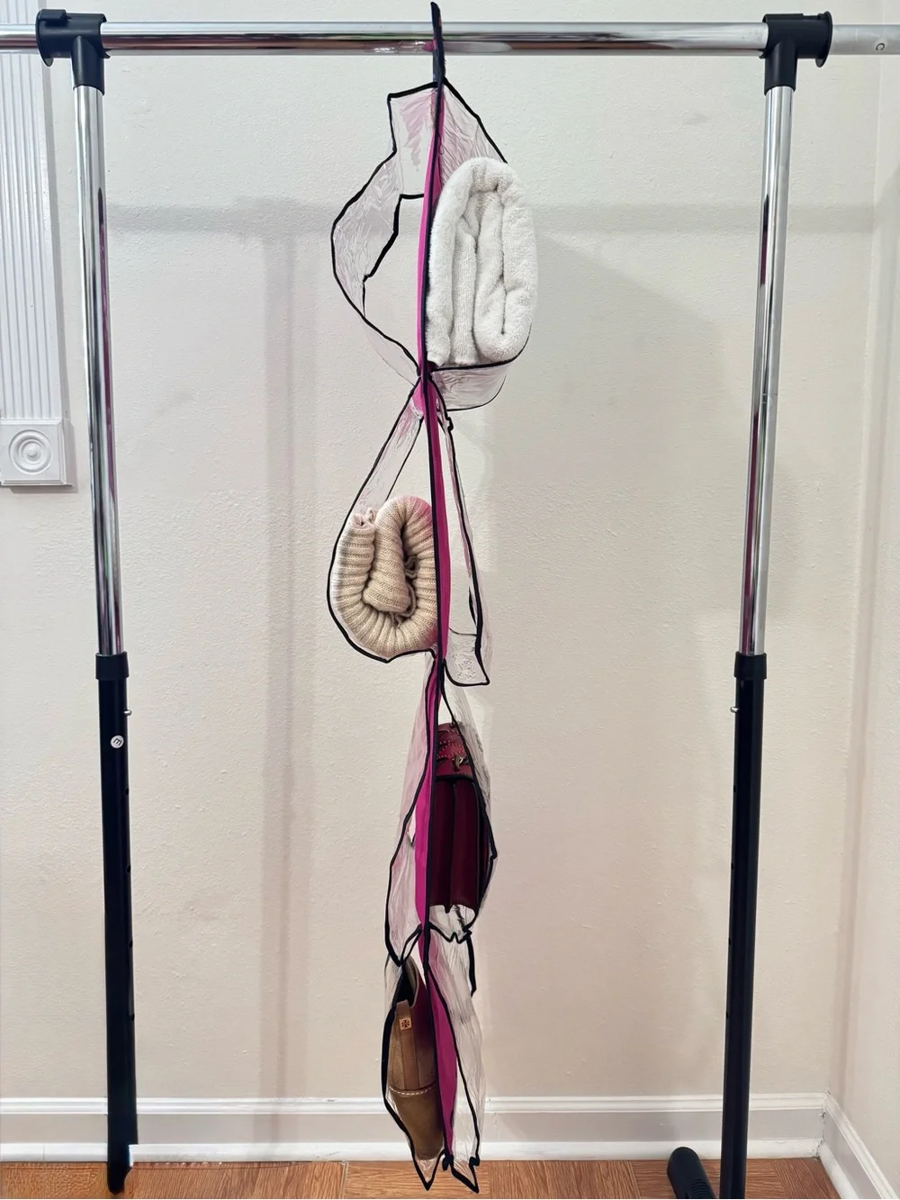 2 Pcs Fuchsia 2 Sided 8 Clear Pocket Hanging Closet Storage Organizer Cubby